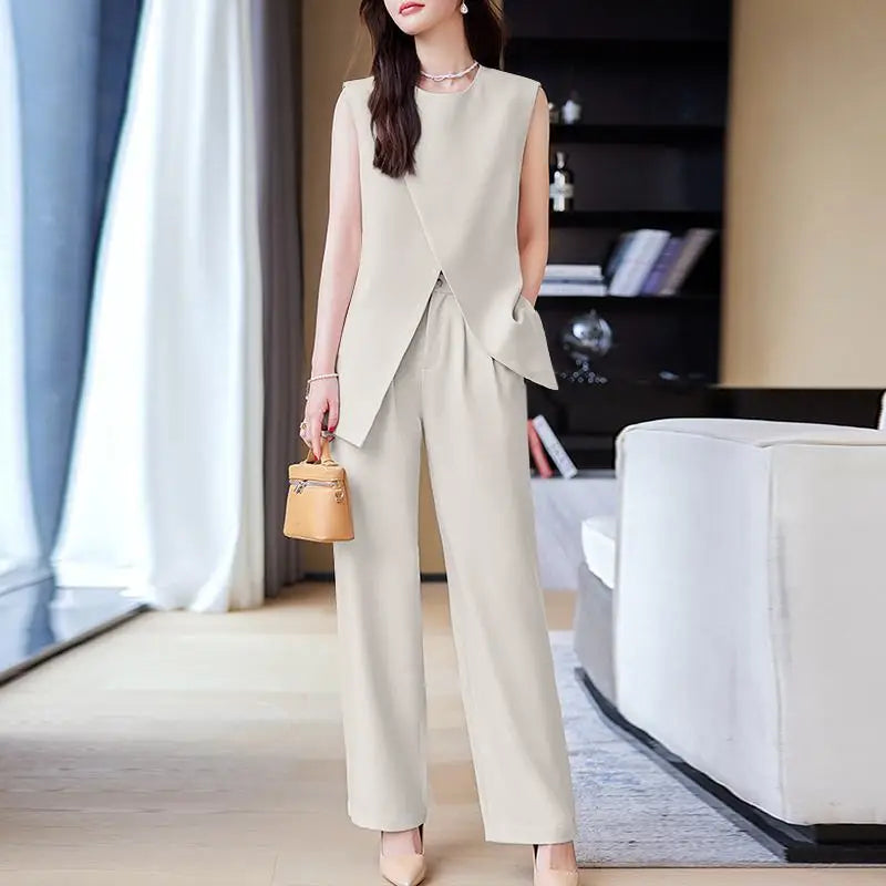 ZANZEA Women Two Piece Sets Fashion Sleeveless Tank Tops And Pants Suit Elegant Office Lady Summer Set Casual Loose Suits Outfit