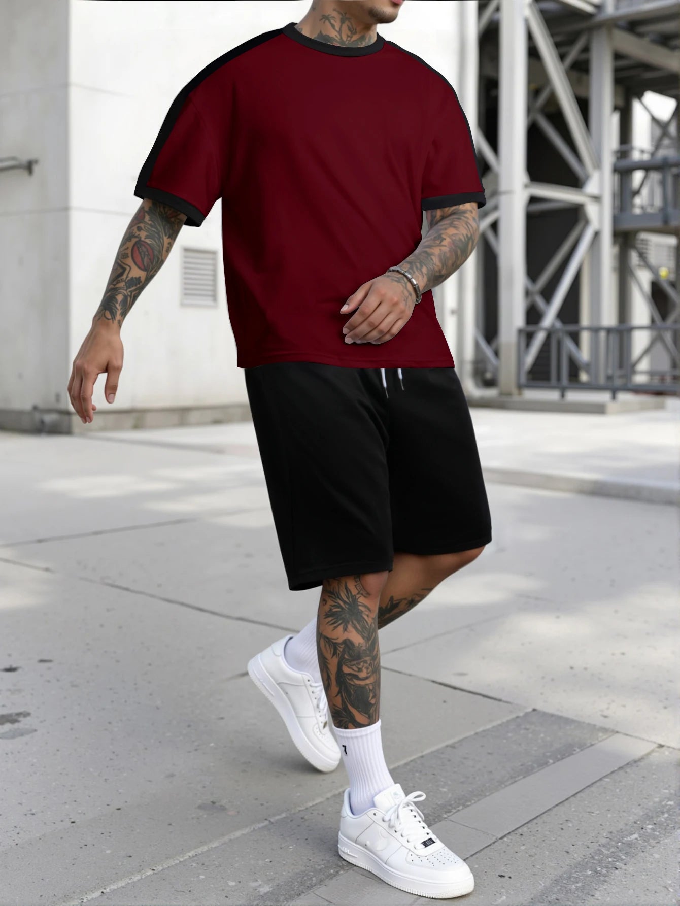 New Harajuku T-Shirt Men's Summer Loose Daily Couple Suit Outdoor Street Short Sleeve Shorts Two Piece Men Summer Suit