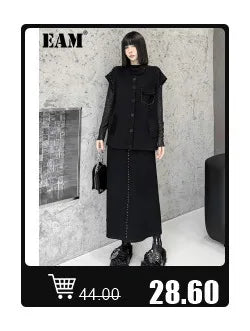 [EAM] Loose Fit Black Pu Leather Mesh Elegant Jacket New Lapel Long Sleeve Women Coat Fashion Tide Spring Autumn  17A8517