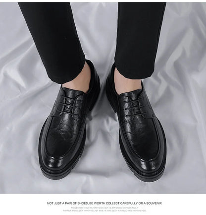 5 8 10 Cm Heel Shoes Men Fashion Casual Cow Leather Men's Dress Shoes British Breathable Groom Platform Wedding Shoes Male