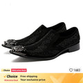 new arrival red genuine leather pointed toe metal tip crystal  handmade men leather dress shoes fashion hairdresser shoes