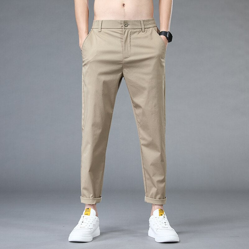 Pantaloni casual de vară până la glezne, bărbați, subțiri, stil clasic, modă, subțiri, drepte, din bumbac, îmbrăcăminte de marcă, pantaloni de culoare solidă pentru bărbați