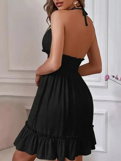 Sexy Deep V Neck Tank Top Women's Clothing Open Back Parallel Wrinkle Dress European And American Cross-border Popular Dress