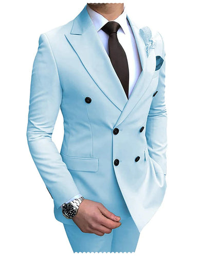 New Beige Men's Suit 2 Pieces Double Breasted Notch Lapel Flat Slim Fit Casual Tuxedos For Wedding(Blazer+Pants)