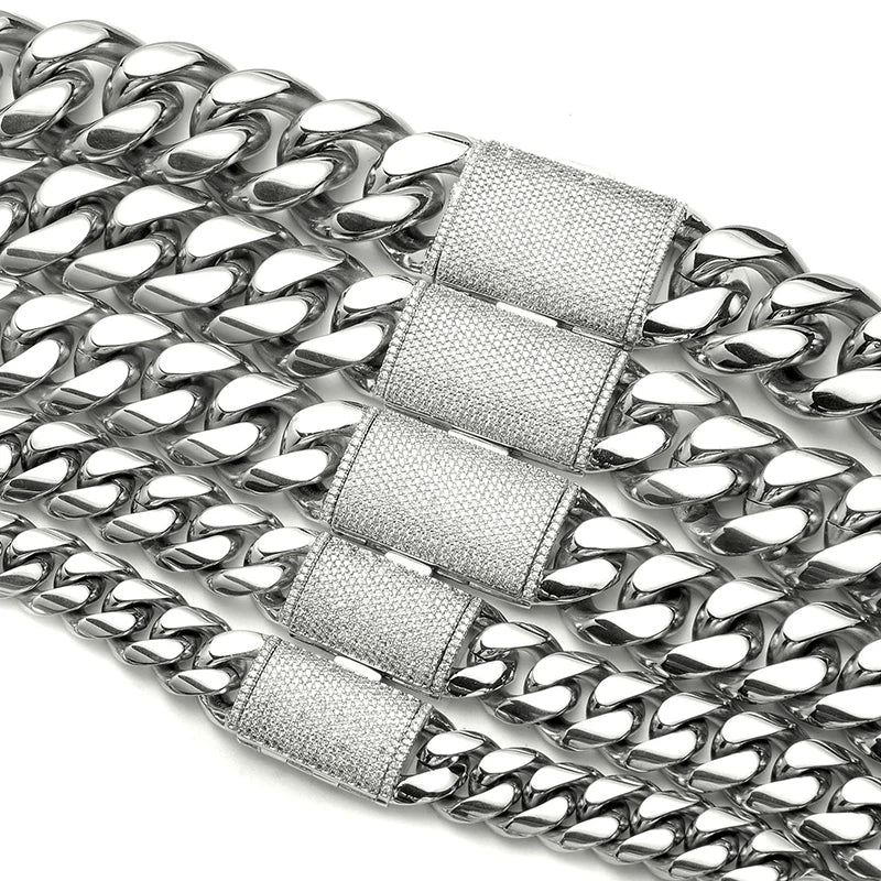 12/14/18/20/22mm Big Heavy Solid Stainless Steel Cuban Miami Link Chain Necklaces for Men Hip Hop Bling Iced out Rapper Jewelry
