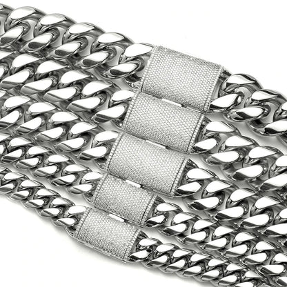 12/14/18/20/22mm Big Heavy Solid Stainless Steel Cuban Miami Link Chain Necklaces for Men Hip Hop Bling Iced out Rapper Jewelry