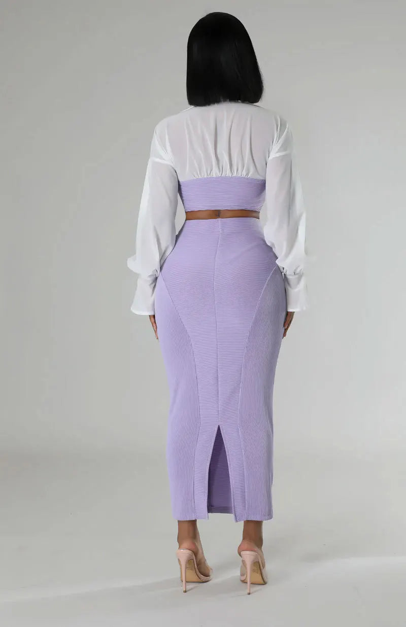 CM.YAYA Womens Two 2 Piece Sets Full Sleeve Shirt and Split Long Skirt Suit  Fall Streetwear Sexy Night Club Party Outfits