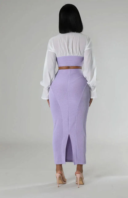 CM.YAYA Womens Two 2 Piece Sets Full Sleeve Shirt and Split Long Skirt Suit  Fall Streetwear Sexy Night Club Party Outfits