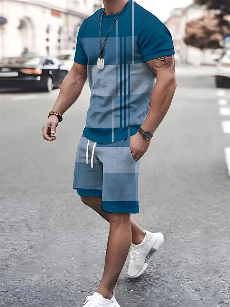 New summer men's sportswear short-sleeved T-shirt suit two-piece outdoor travel clothing oversized shorts training clothes