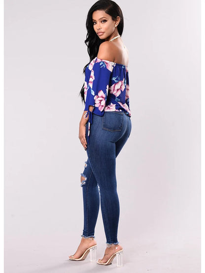 Women Stretch Skinny Ripped Jeans Lady High Waist Pencil Long Pants Narrow Straight Leg Wrap Hips Plus Size S-3XL Trousers