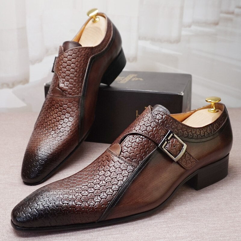 Luxury Men Loafers Shoes Fashion Prints Genuine Leather Monk Strap Men Dress Casual Shoes Black Brown Wedding Office Men&#39;s Shoes