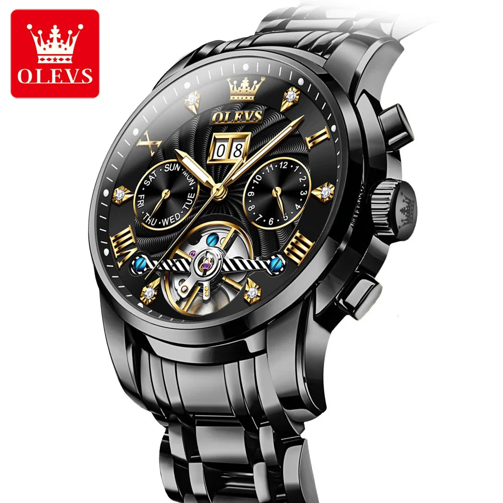 OLEVS Classic Men's Watches Tourbillon Multi-function Full Automatic Men Watch High end Male Wristwatches Mechanical Watch 9910