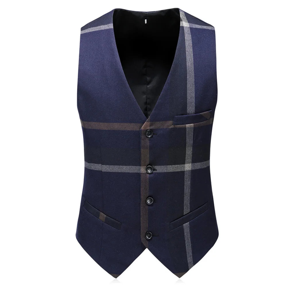 Jacket Vest Pants 2023 High Quality Men Suits Fashion Grid Men Slim Fit Business Groom Wedding Plaid Blazers Coat 3 Pieces Sets