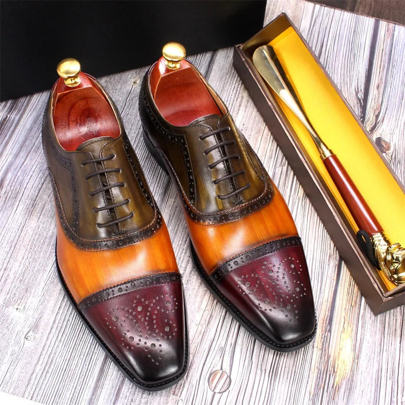 Herren dreifarbige Oxford-Schuhe Britische Leder-Abendschuhe Mode Chelsea High-End Herren handgefertigte Lederschuhe Zapatillas Hombre
