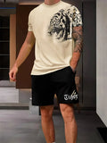 2024 New Crew Neck Short Sleeve T-shirt Fashion Shorts Set 3D Lion Print Short Sleeve Shorts 2-piece Men's Summer Sports Set