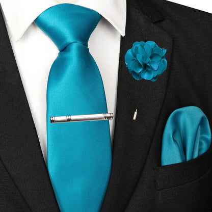 Mens Colors Solid Tie and Lapel Pin Necktie Pocket Square and Tie Clip Sets for Business Casual 4PCS