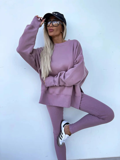 Spring summer  new Shirt  casual loose-fitting sweater tight pants 2 piece suit sets for women 2 pieces trousers sets