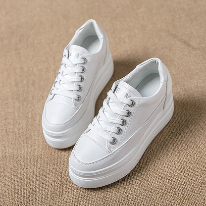 Women's Sneakers  New Casual Shoes Woman Autumn Comfortable Breathable White Shoe 8CM Heels Height Increasing Platform Femme