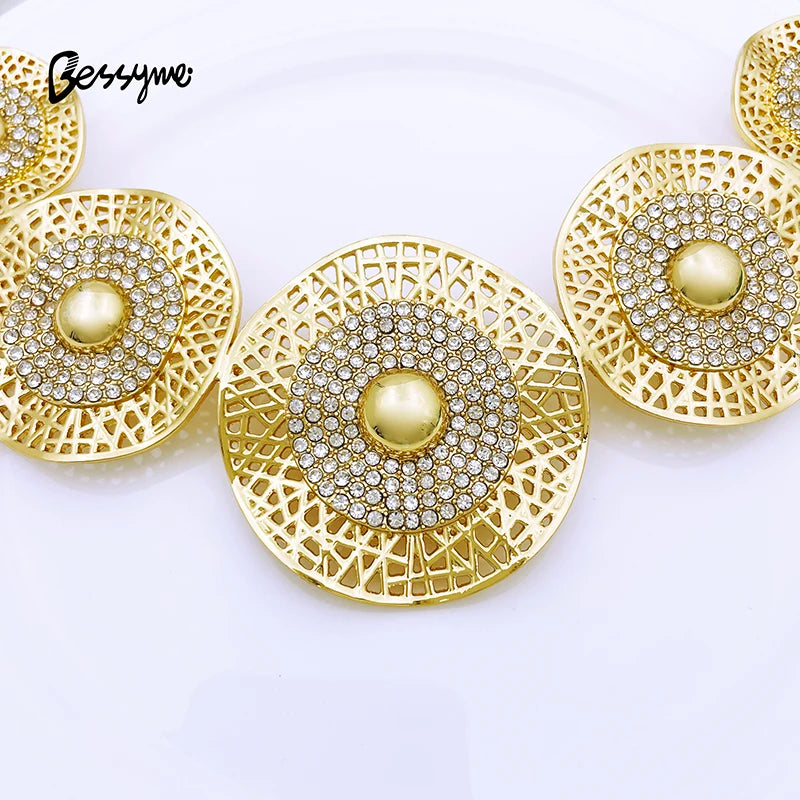 Unique Dubai Gold Color Jewelry Set Round Necklaces Women Jewelry 18k Gold Plated Wedding Party Accessories Free Shipping