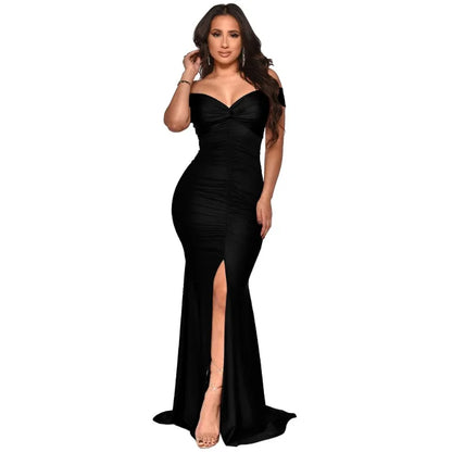 Cross-Border Women's Faion Tightened Pleated One-oulder Gown Ethnic Sle High Waist Long Skirt