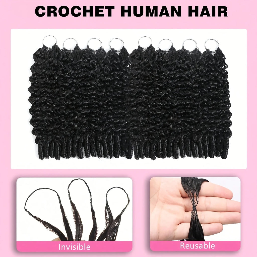Burmese Curly Human Hair Extensions Boho Braided Pre-Looped Feather Crochet Hair with Miracle Knots Spiral Curly Hair for Braids