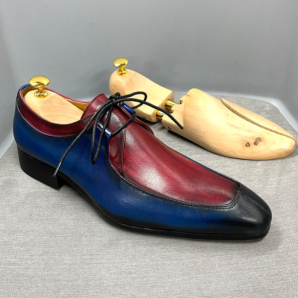 Mens Oxford Shoes Vintage Derby Design Genuine Cow Leather Dress Shoes Formal Business Office Lace-Up Wedding Shoes for Men