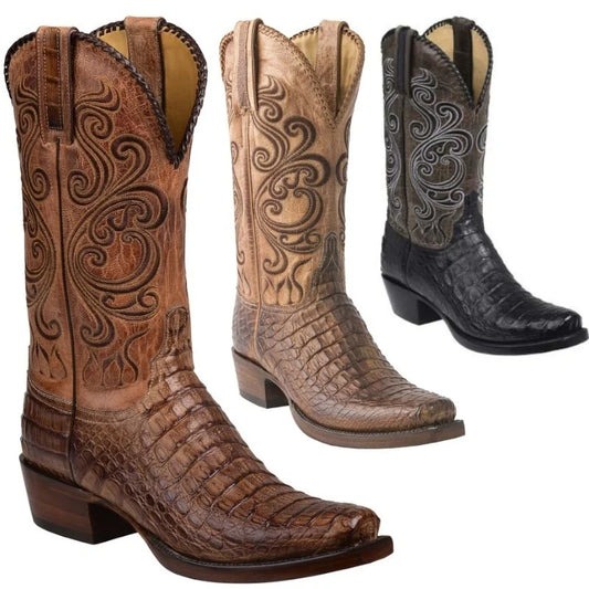 3 Color Fashion Men Women Retro Embroidered Cowboy Boots PU Western Square Toe Boots Plus Size 34-48