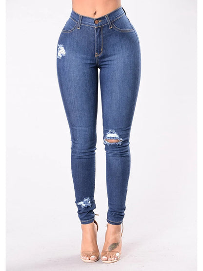 Women Stretch Skinny Ripped Jeans Lady High Waist Pencil Long Pants Narrow Straight Leg Wrap Hips Plus Size S-3XL Trousers
