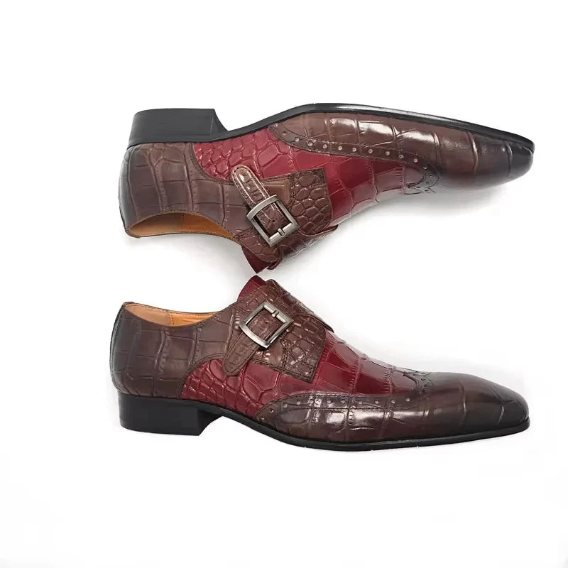 Men Print Formal Shoes Deluxe Wedding Shoes Sapato Social Office Business Leather Shoes Loafers Metal Buckle Loosely Adjusted