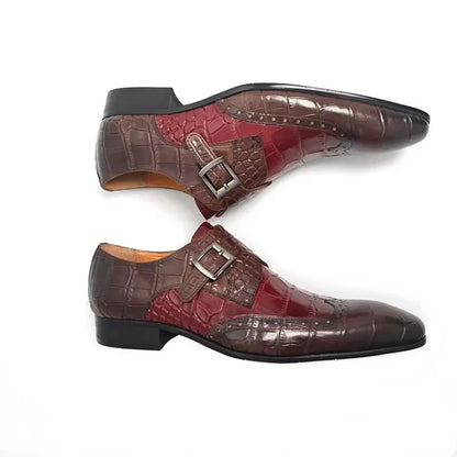 Men Print Formal Shoes Deluxe Wedding Shoes Sapato Social Office Business Leather Shoes Loafers Metal Buckle Loosely Adjusted