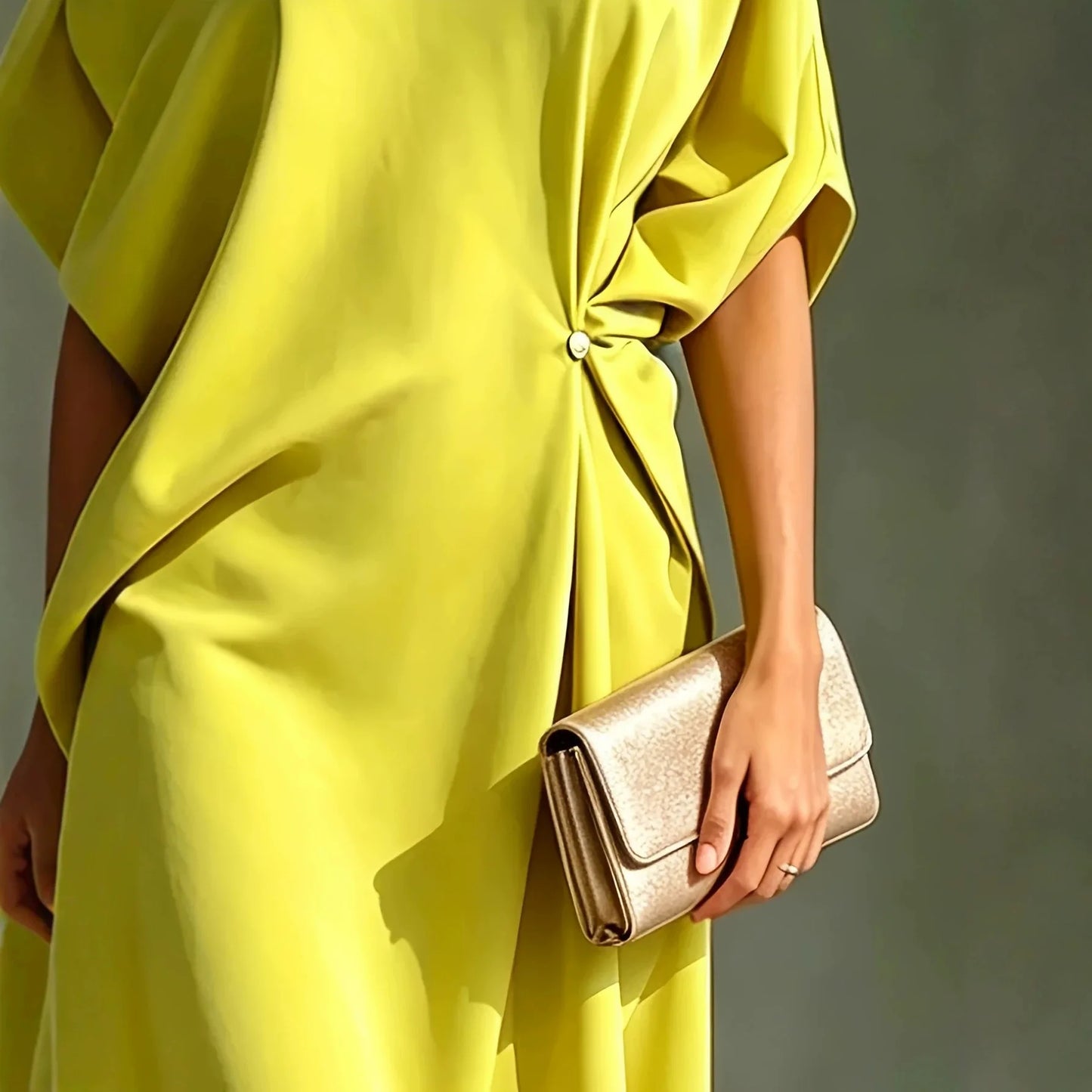 One Shoulder Midi Dress Asymmetrical Hem Waist Knot 3/4 Sleeve Draped Formal Evening Elegant Color Cocktail Dress for Women