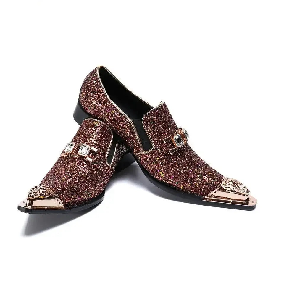 Luxusmarke Herrenschuhe Glitzer Gold italienische Hochzeitsschuhe Herren Leder Spitz Zehe Anzugschuhe Übergröße Herrenschuhe
