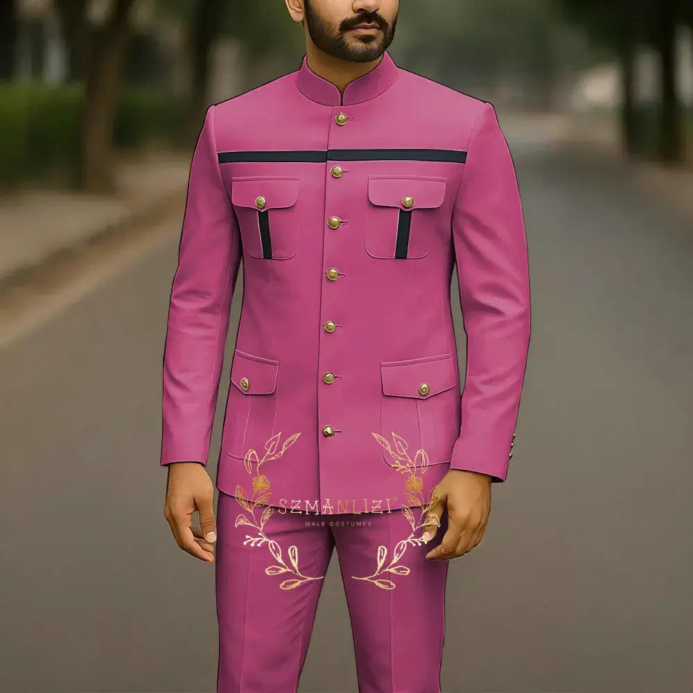 Affrica Style Stehkragen Weiß Einreihig Jacke Hose Business Herren Anzug Elegant Bräutigam Hochzeitsanzüge Männliches Partykleid