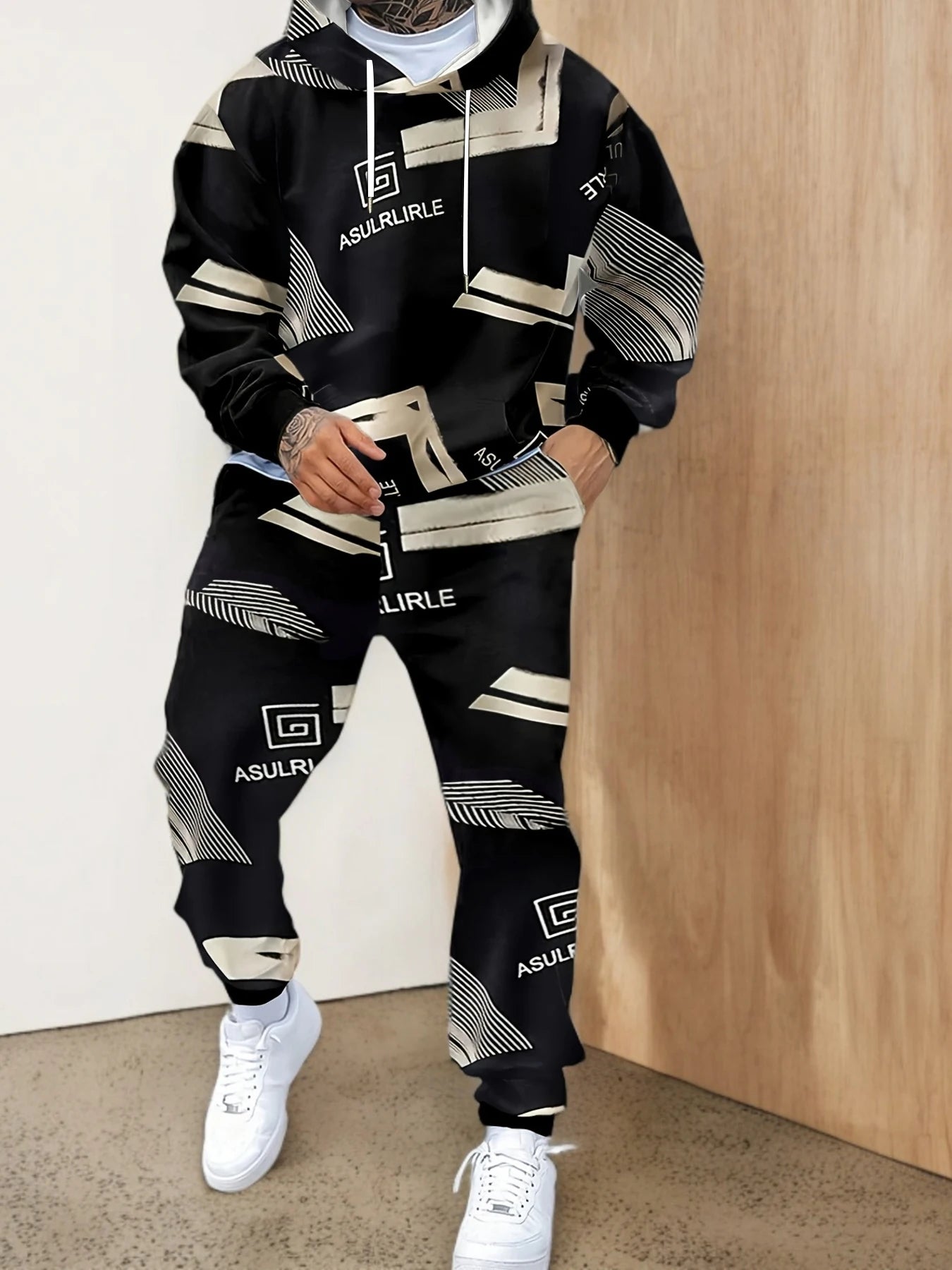 The new men's hoodie set for Spring and Autumn 2025 features a casual fashionable soft and comfortable 3D pattern print