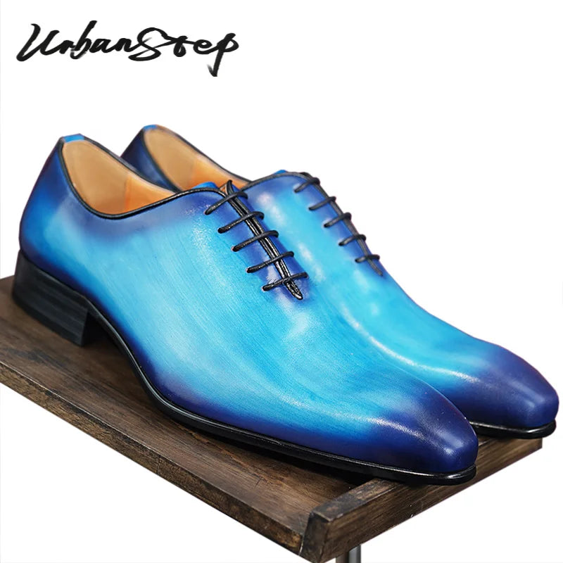 Top Selling Men's Oxfords Shoes Blue Red Pointed Toe Casual Mens Dress Shoes Lace Up Wedding Party Leather Shoes For Men