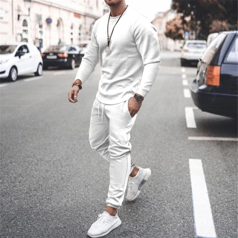 Summer New Trend Long-Sleeved Leisure Sports Suit Two-Piece Men's Breathable Sweat-Absorbing Trend Multi-Color Suit