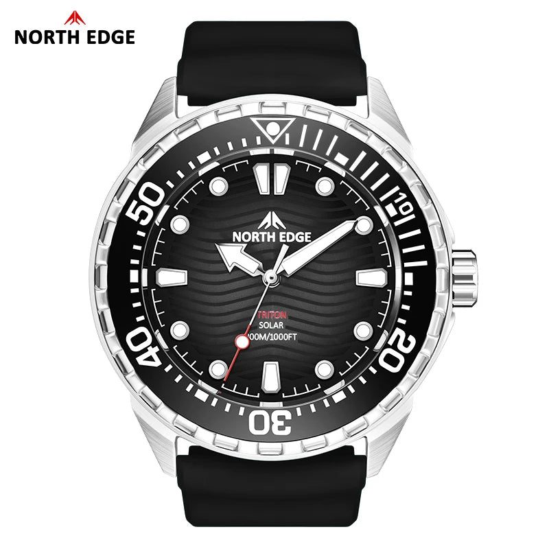 NORTH EDGE TRITON-TI Titanium Solar-Powered Diving Watch High Quality Quartz Watches for Man NEW 300M Waterproof Men Watch Reloj