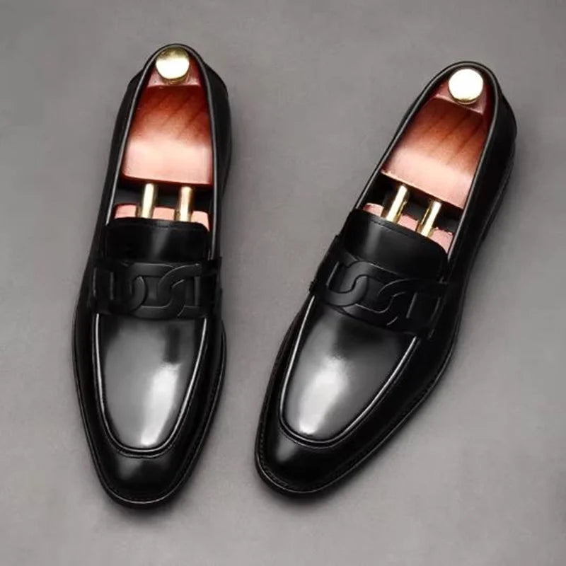 Hochwertige Metallschnalle Lederschuhe Für Herren Luxuriöse Slip-on Echtes Leder Business Formelle Schuhe Bräutigam Hochzeitsschuhe