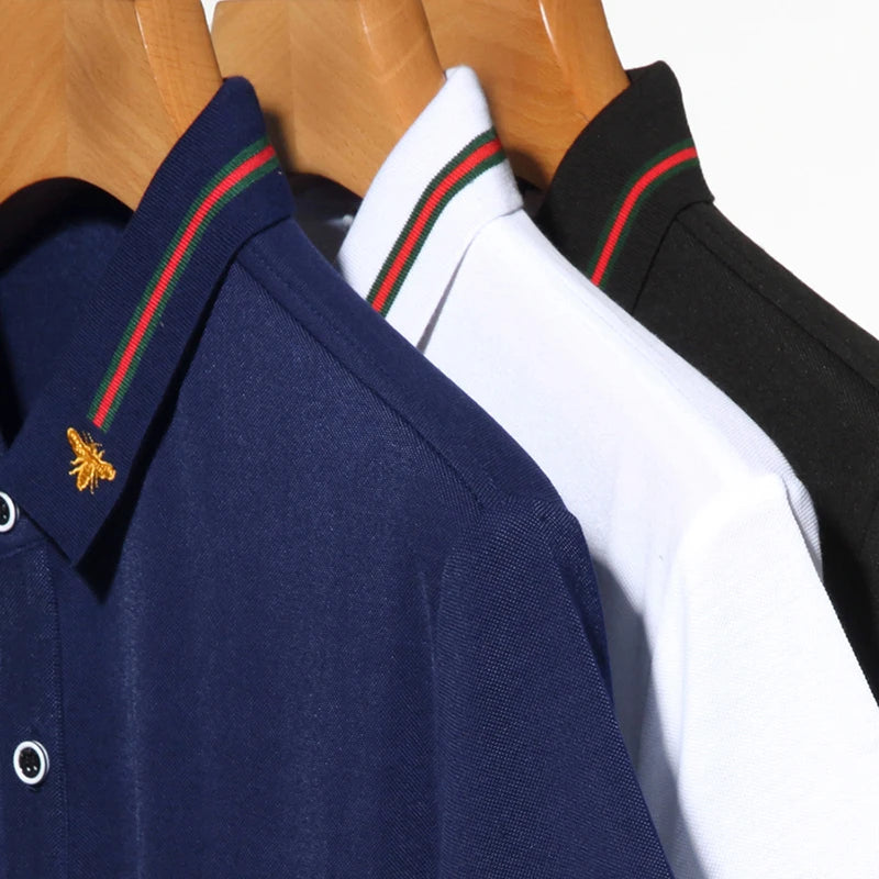 Design Brand Quality Men's Polo Shirt Lapel Bee Embroid Short Sleeved New Summer T-Shirt Business Classic Fashion Trend Menswear