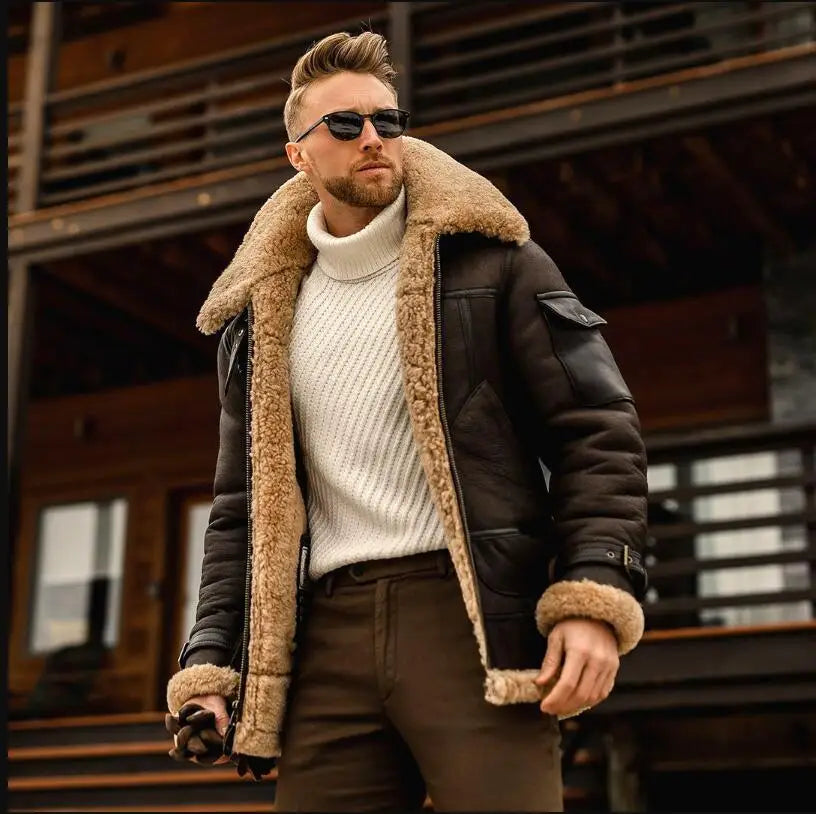 S-5XL New Autumn And Winter Thick Imitation Jacket  Fur One Men Coat Solid Color Warm Large Lapel And Thick Overcoat Plus Size