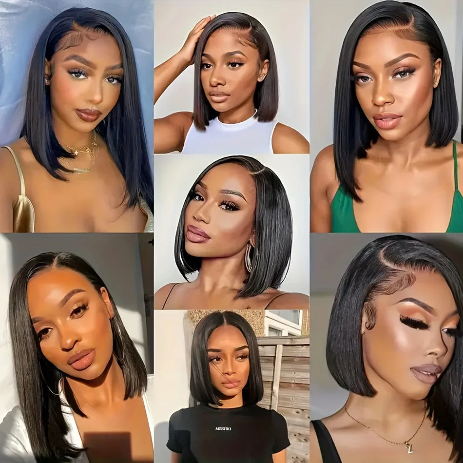 250% Human Hair Wigs Brazilian Remy Bone Straight Short Bob Wig For Women 14 Inch 13x6 Straight Lace Frontal Bob Wig Pre Plucked