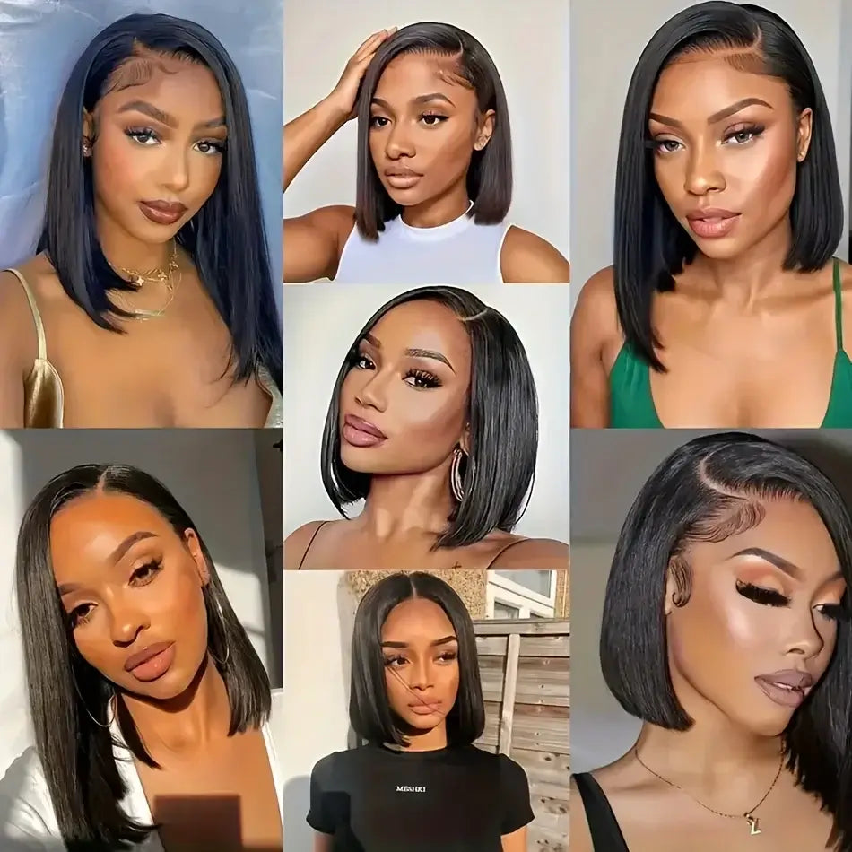 250% Human Hair Wigs Brazilian Remy Bone Straight Short Bob Wig For Women 14 Inch 13x6 Straight Lace Frontal Bob Wig Pre Plucked