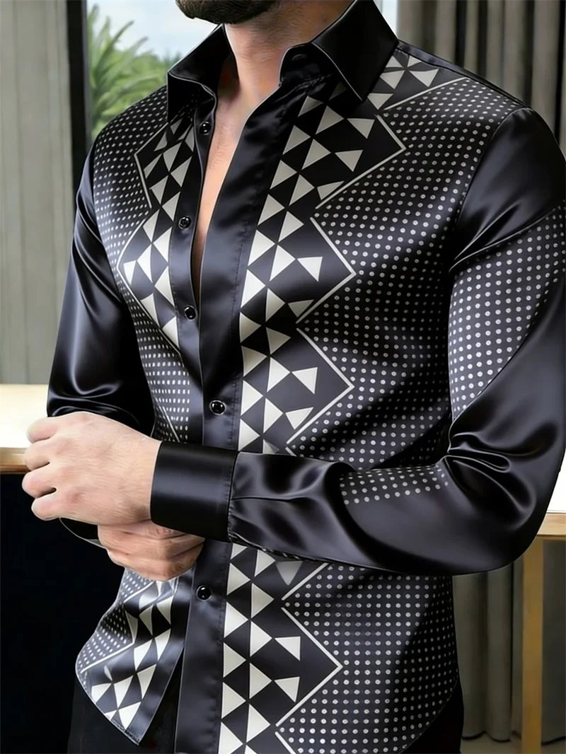 New Colorful Fluid Art Printed Men's Long Sleeve Shirt Trendy Brand Personalized Casual Slimming Shirt
