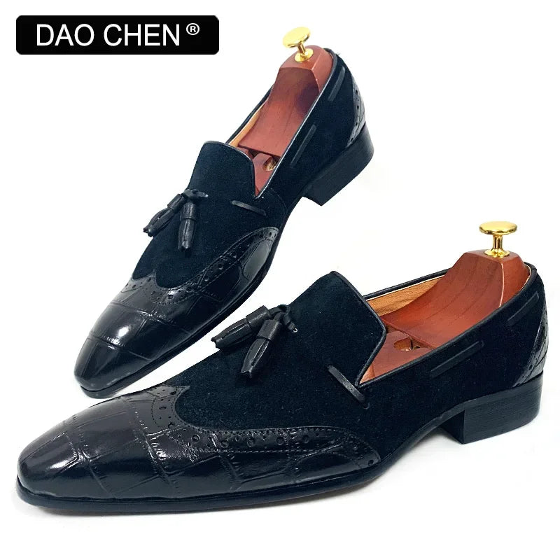 ITALIAN MEN'S SHOES BLACK BROWN MIXED COLORS WINGTIP CASUAL MENS DRESS SHOES WEDDING OFFICE GENUINE LEATHER LOAFERS MEN