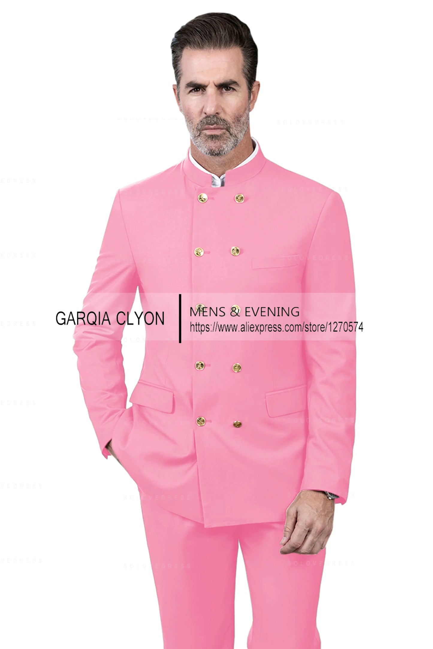 2 Piece Stand Collar Double-Breasted Chinese Style  Men's Suits With 3 Real Pocket Wedding SuitsTailored Fit (Blazer+Pants)
