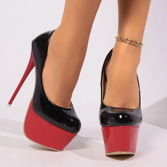 Women Platform Heels Sexy Pointed Toe Banquet Shoe Classics Red Sole High Heel Shoes Luxury Wedding Bride Shoes 16cm Ultra Pumps
