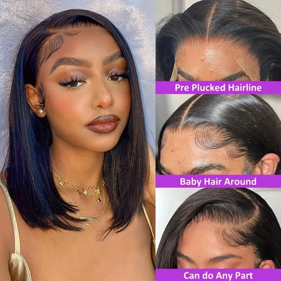 250% Human Hair Wigs Brazilian Remy Bone Straight Short Bob Wig For Women 14 Inch 13x6 Straight Lace Frontal Bob Wig Pre Plucked