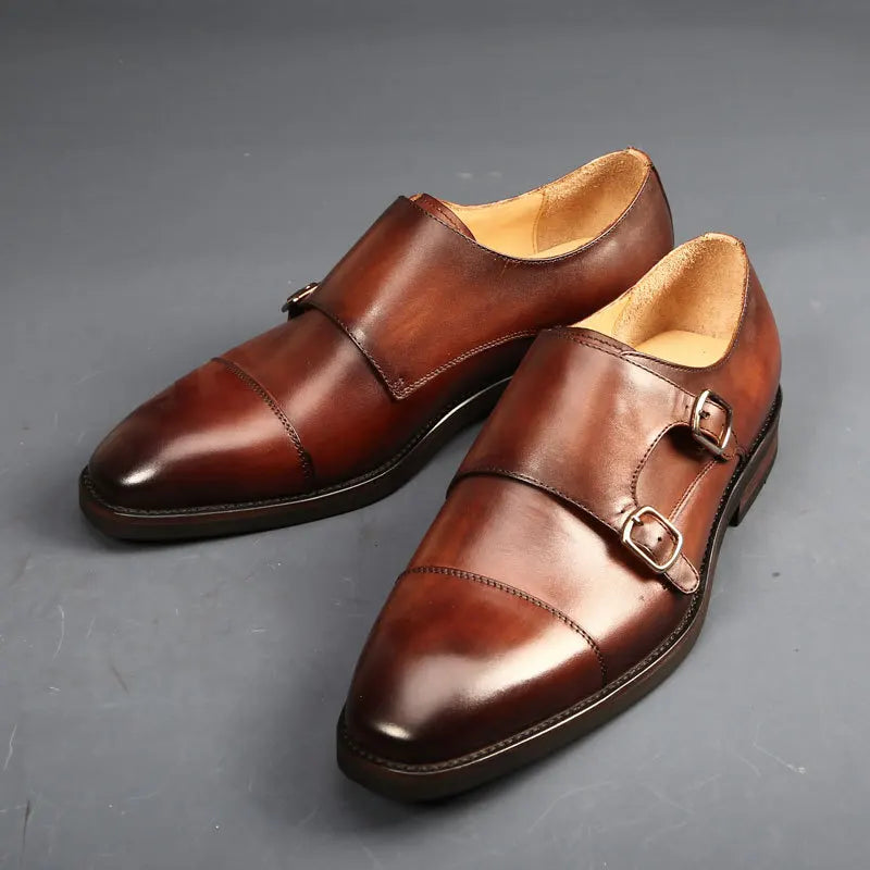 Brand Double Monk Strap Luxury Men Shoes Genuine Leather Handmade Fashion Designer Business Dress Shoes for Men Original