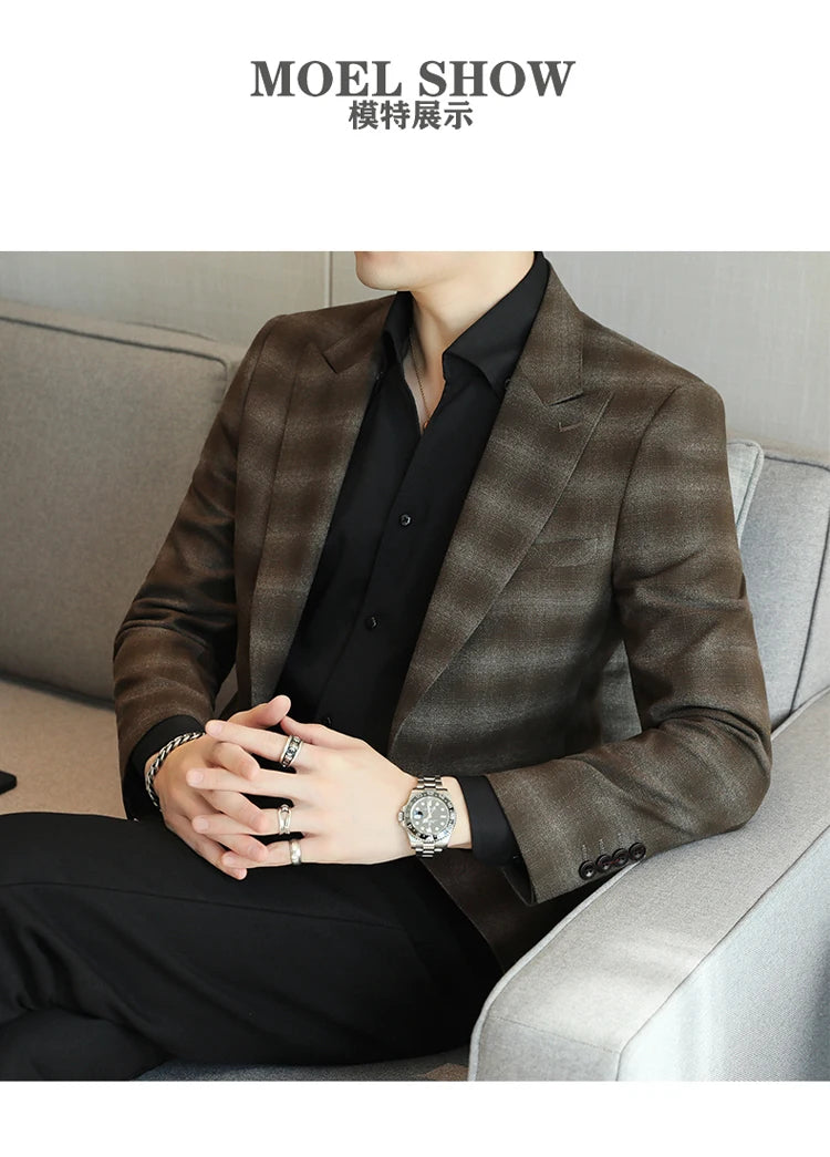 2024 New High-end Men's Two-button Suit Fashion Matching Handsome Casual Dating Slim Suit Single West Coat  Gucci Blazer Men