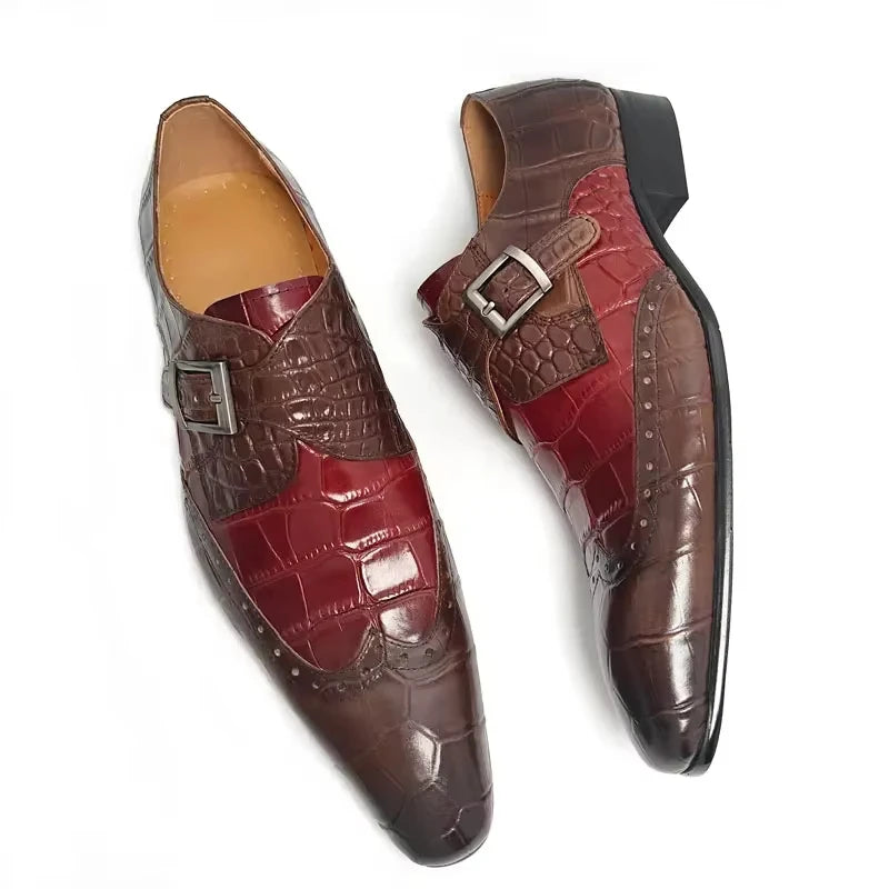 Men Print Formal Shoes Deluxe Wedding Shoes Sapato Social Office Business Leather Shoes Loafers Metal Buckle Loosely Adjusted